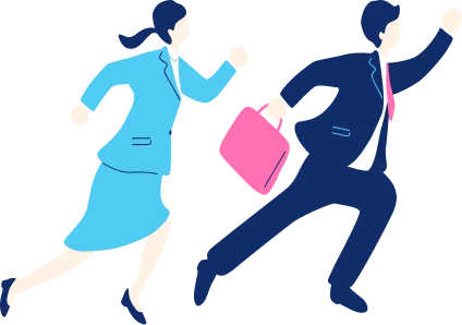 スーツ姿の男女が走っているイラスト