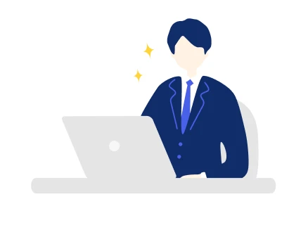 スーツを着た男の人がPCに向かっているイラスト
