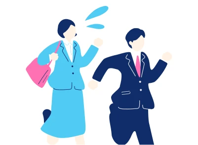慌ててスーツの人が走っているイラスト