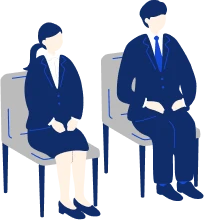 スーツの男性と女性が椅子に座って姿勢を正しているイラスト