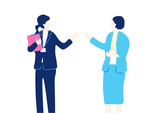 スーツの女性２人が挨拶し合っているイラスト
