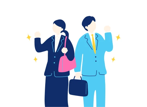 スーツの男女がガッツポーズしているイラスト
