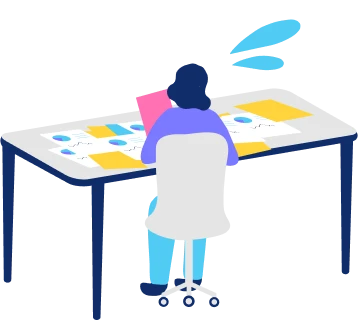 机に向かって作業に追われているイラスト